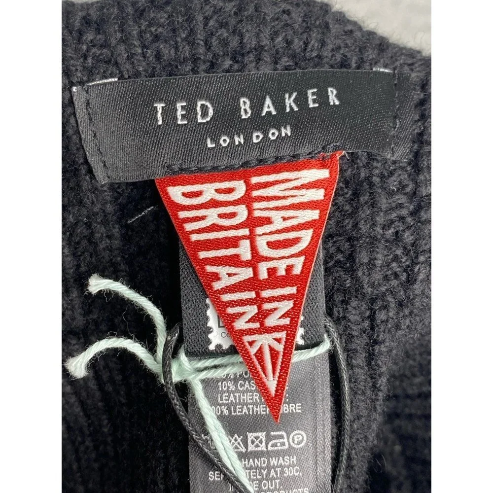 Ted Baker Men's Sewsew Scarf Black Knit Merino Wool Cashmere Blend Plain Ribbed‎